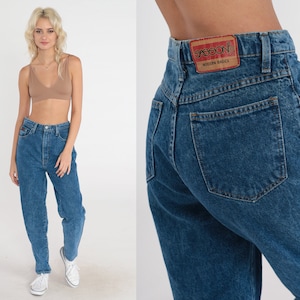 90s Mom Jeans Sasson High Waisted Jeans Tapered Leg High Rise Dark Wash Slim Denim Pants Retro Blue Streetwear Vintage 1990s Small S