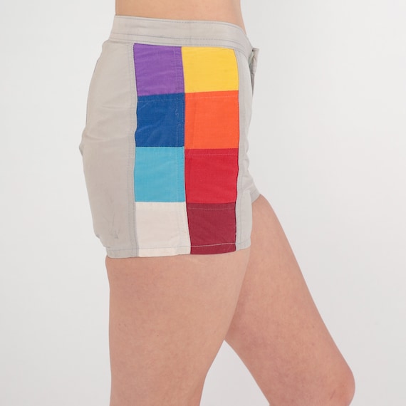 Ocean Pacific Shorts 80s Swim Shorts Khaki Striped Board Shorts Retro Swim Trunks Square Color Blocking Print Surf Vintage 1980s 2xs xxs