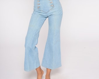 90s Flare Jeans Light Wash Bell Bottoms High Waisted Hippie Denim Boho 1990s Vintage Bohemian BUTTON FRONT Flared Leg Extra Small XS S 3