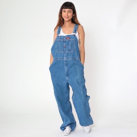 Dickies Overalls 38 x 32 Y2K Utility Hammer Loop Blue Denim Bib Pants Dungarees Workwear Jean Carpenter Retro Vintage 00s Men's Medium