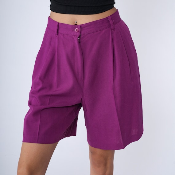 90s Trouser Shorts Purple Pleated Preppy Shorts High Waisted Retro Trouser Summer Pocket High Waist Vintage Mom 1990s Small 28 Petite
