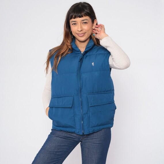 Navy Blue Puffer Vest 80s Down Fill Ski Vest Retro Sleeveless Jacket Zip Up Skiwear Winter Layering Puffy Vintage 1980s Browning Medium M