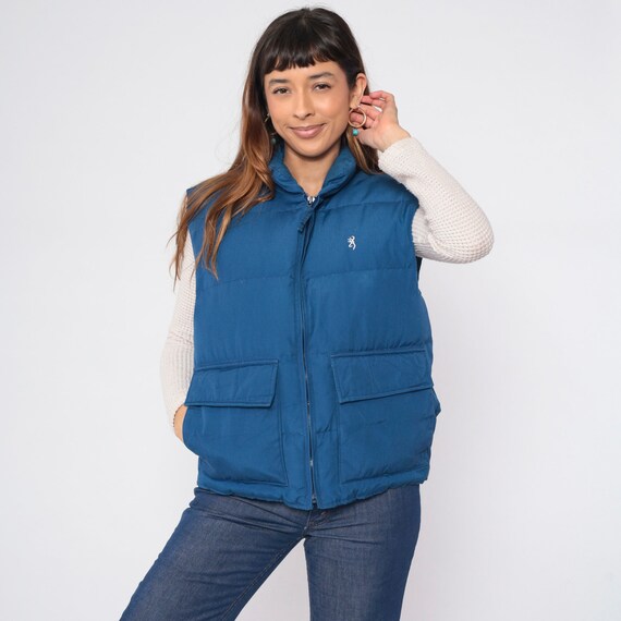 Navy Blue Puffer Vest 80s Down Fill Ski Vest Retr… - image 2