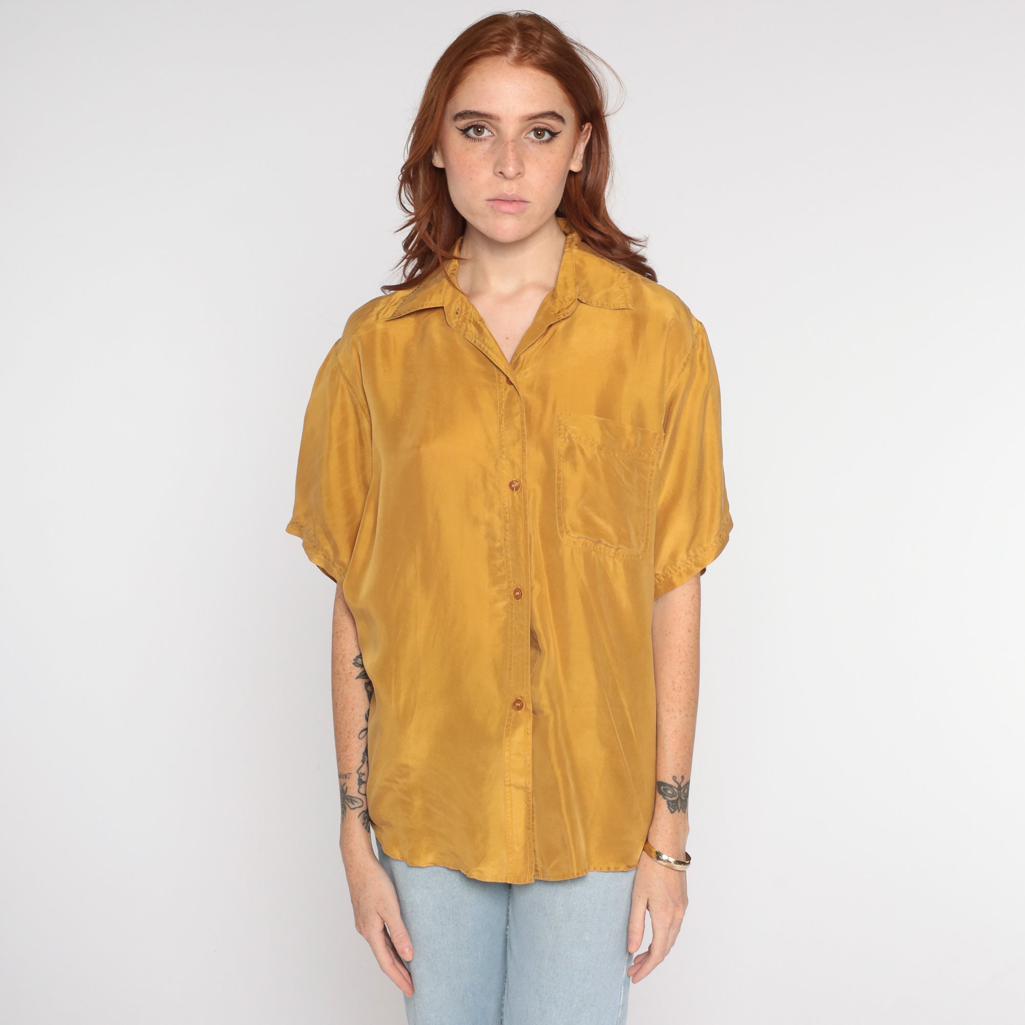 mustard silk shirt