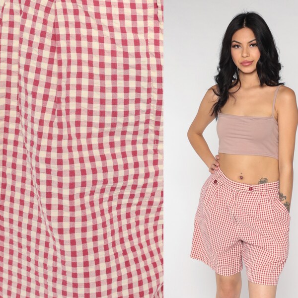 00s Gingham Shorts Red Cream Trouser Shorts Lizgolf High Waisted Golf Shorts Retro Pleated Shorts 2000s Vintage Checkered Medium Petite