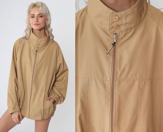 London Fog Jacket 80s Tan Windbreaker Plain Zip up Raglan Sleeve