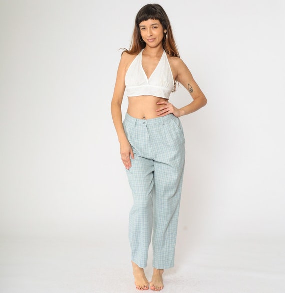 Vintage 1990s Light Grey Plaid High Waist Trousers Vintage 1990s Light Grey Plaid High Waist Trousers