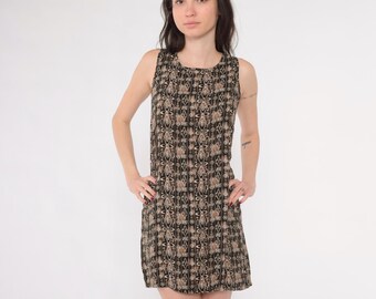 90s Mini Dress Geometric Sun Dress Grunge Dress Tan Brown 1990s Bohemian Hippie Vintage Shift Sheath Sleeveless Small xs