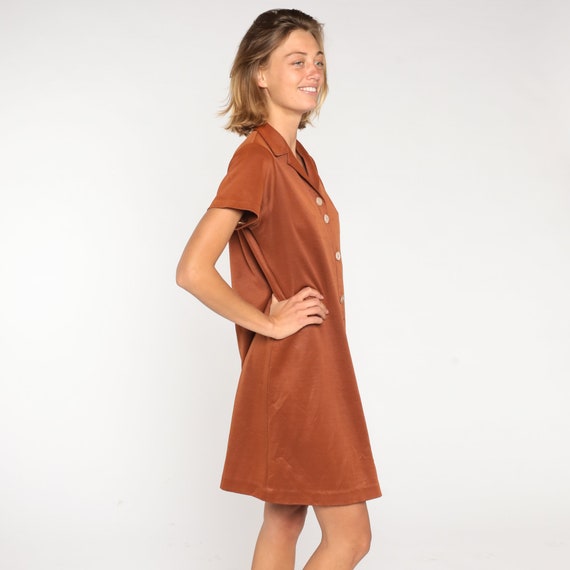 Brown Shirtdress 70s Mini Dress Retro Button Up S… - image 5