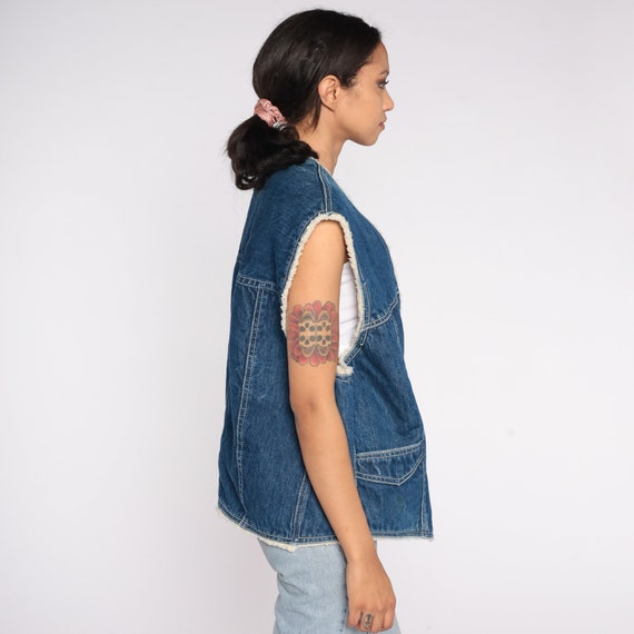 Denim Shearling Vest 70s Sherpa Denim Vest Retro … - image 5