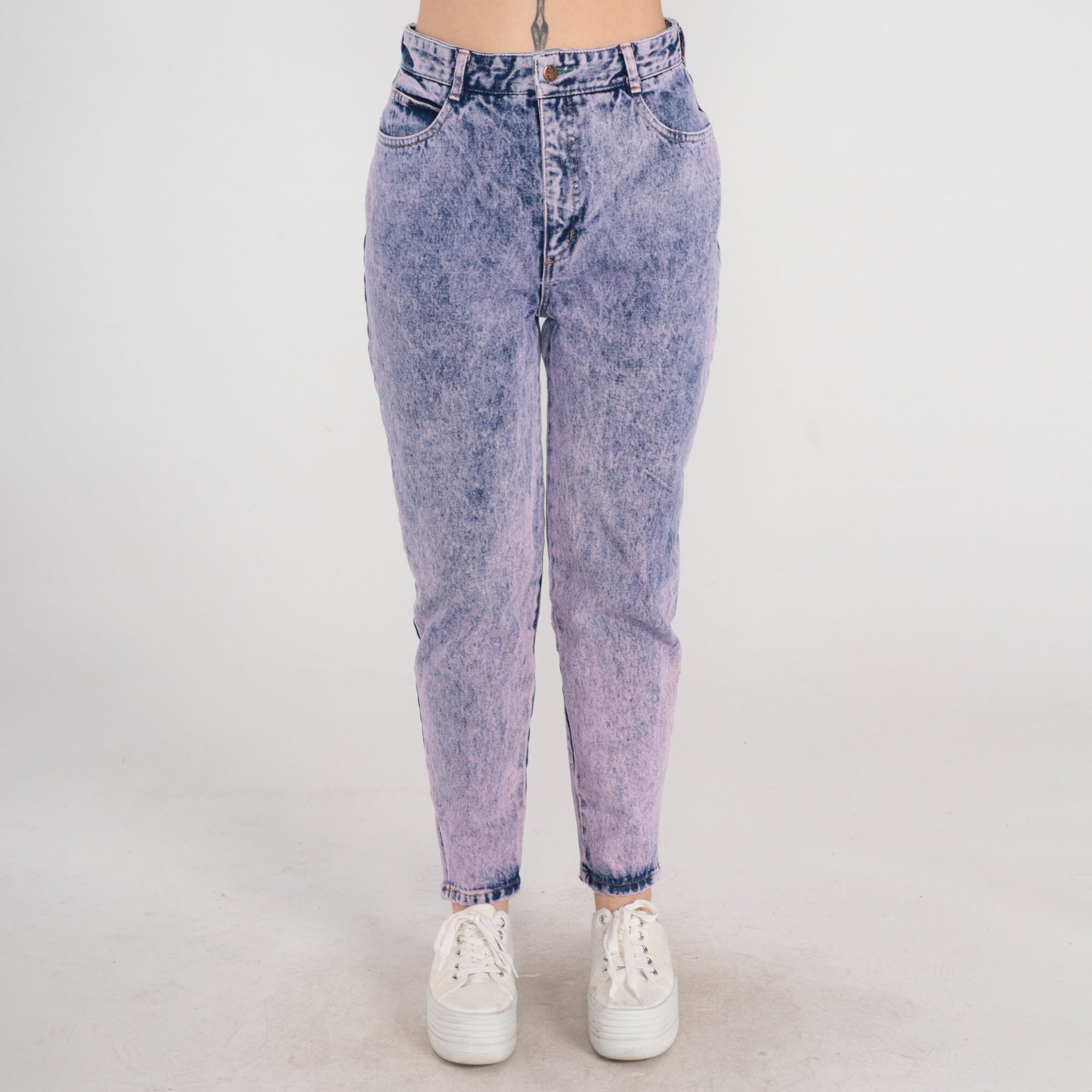 Overdyed Acid Wash Jeans 80s 90s Bongo Mom Jeans Pink Blue High