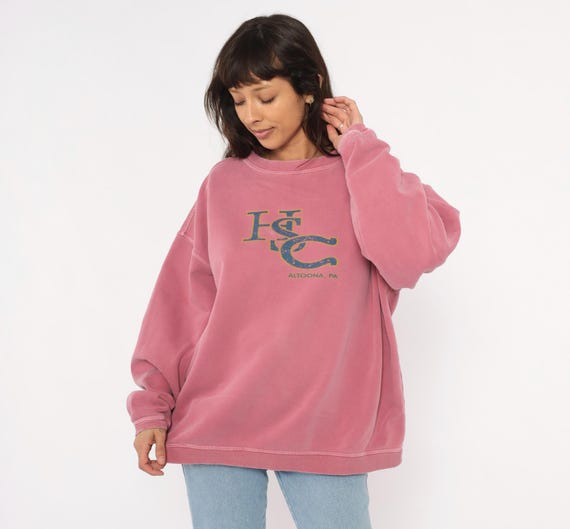 Mauve HSC Altoona Sweatshirt 90s Dusty Rose Crewneck Pullover Logo Pink Faded Wash Relaxed Fit Sweater Preppy Blush Vintage Extra Large XL