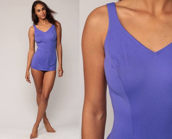 60s Swimsuit One Piece Bathing Suit Purple Swim Suit Pin Up Etsy