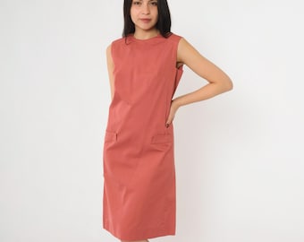 Sukienka Vintage 60s Mod Shift Dress w stonowanej czerwieni, prosta, bez rękawów, Gogo z lat 60., Twiggy z lat 60., prosta, prosta, do kolan, sukienka dzienna z połowy wieku, rozmiar S