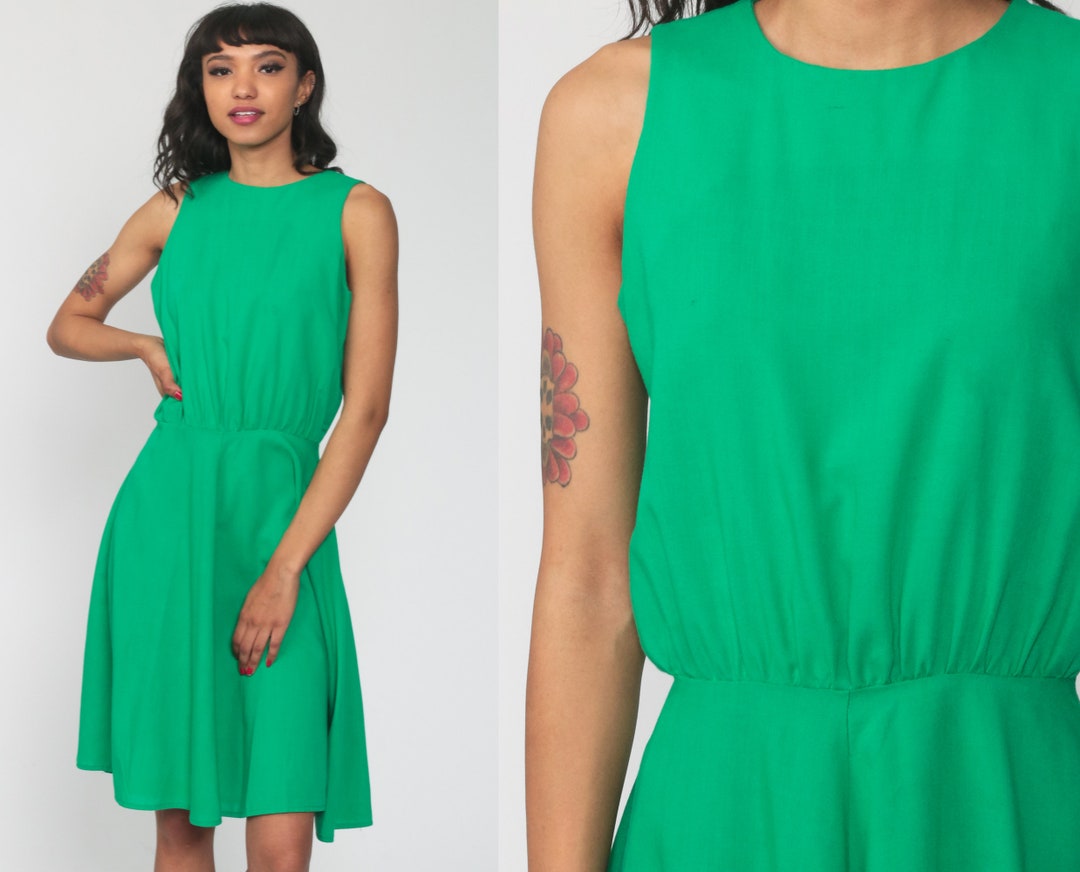 Green Sundress 70s Midi Dress 80s Boho Tank Dress Sleeveless - Etsy