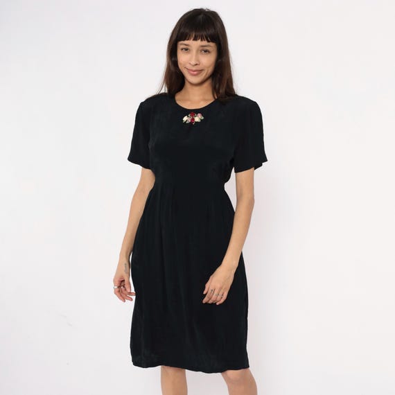 Grunge Mini Dress 90s Black Short Sleeve Tie Waist Dark Academia Vintage Office Work Cocktail Party Soft Gothic Summer Spring Alt Small S