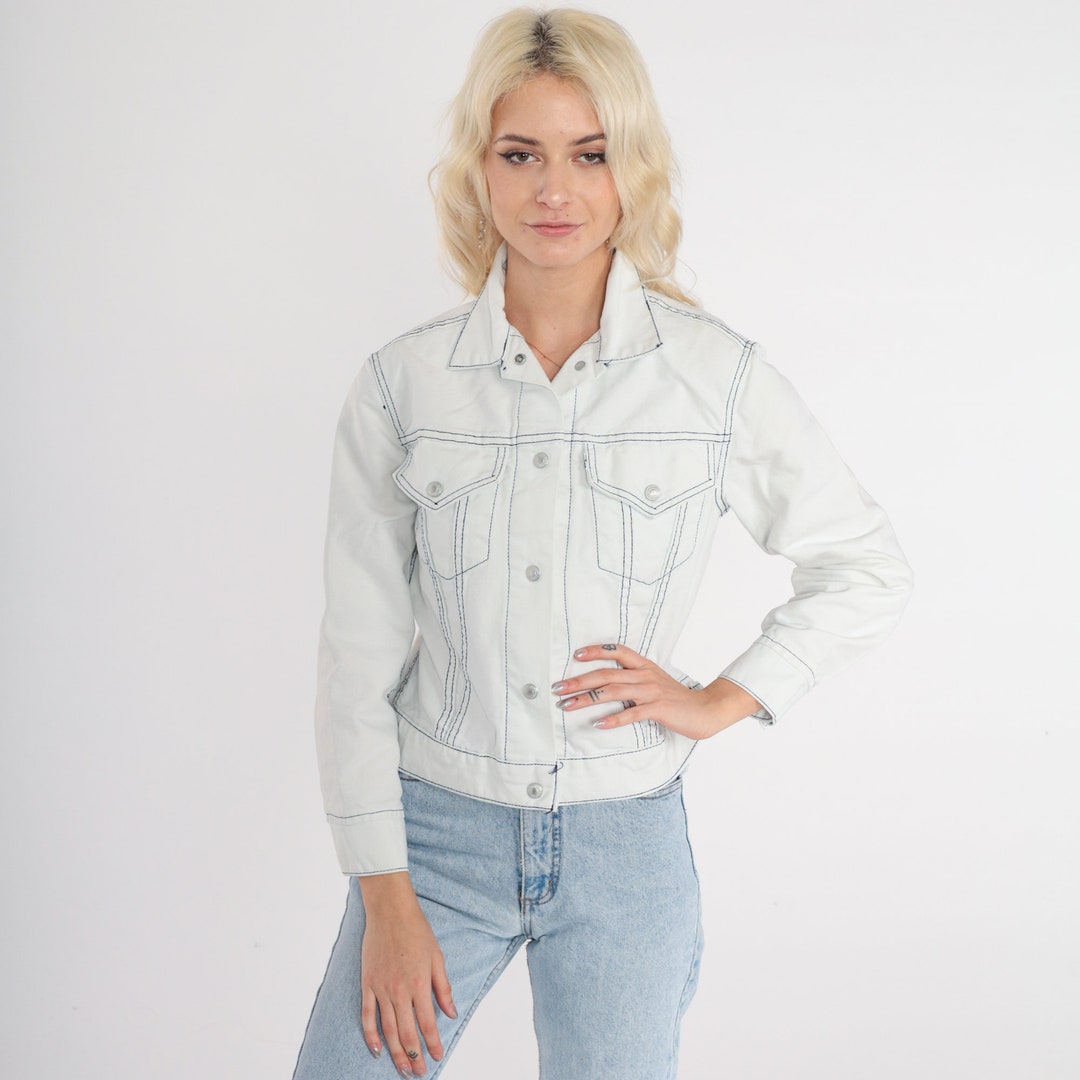White Levis Denim Jacket 80s Light Blue Jean Jacket Cropped Button