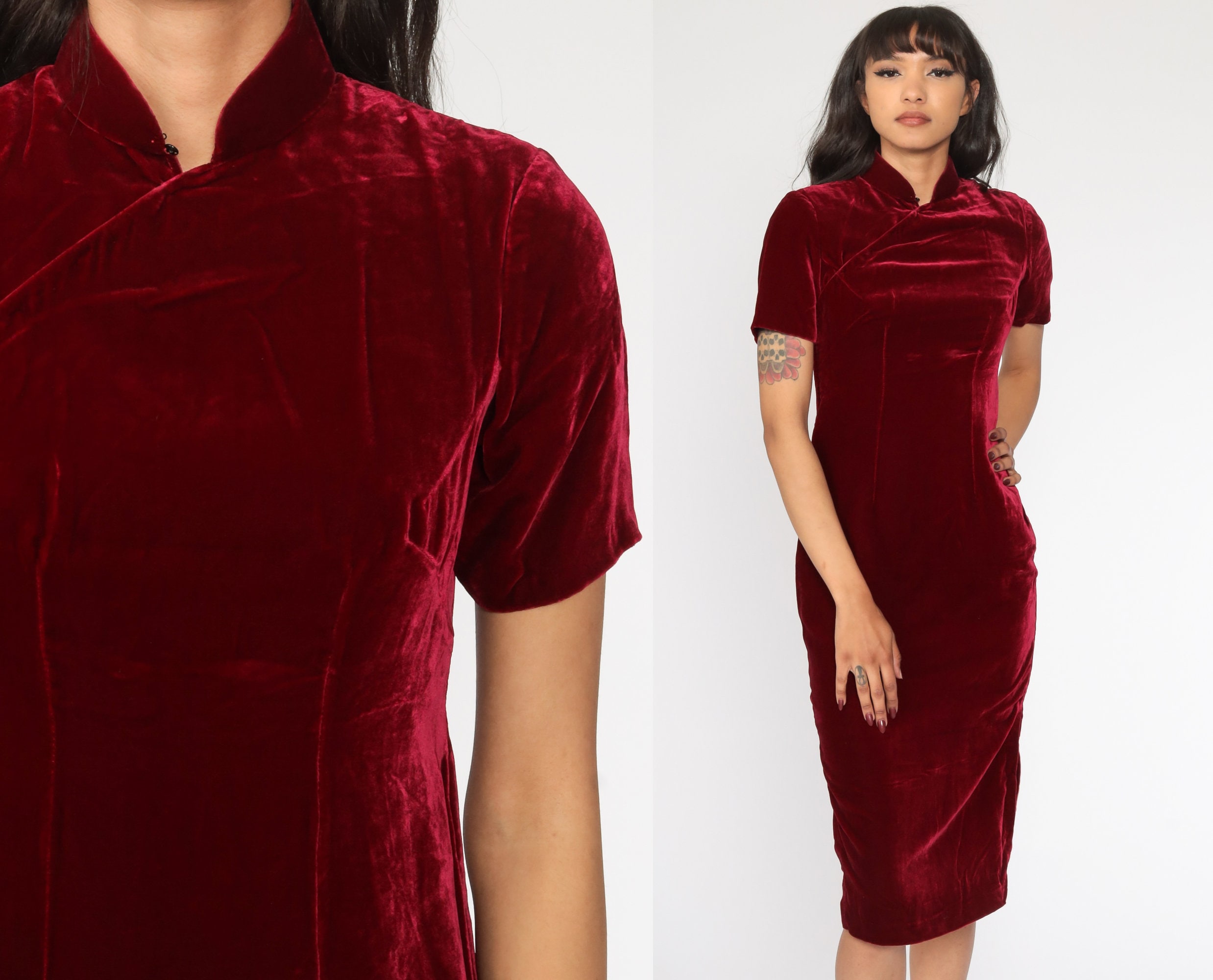 Red Velvet Dress 70s Asian Inspired 