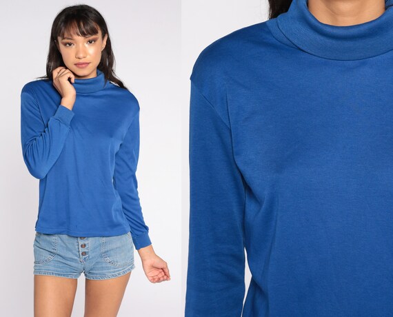 Turtleneck Shirt Royal Blue Shirt 80s 