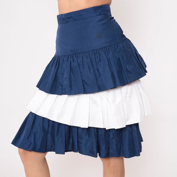 90s Tiered Skirt Midi Skirt Dark Blue White Two Tone Flounce Skirt 1990s Vintage Ruffled Party Skirt Color Block Festival Small xs