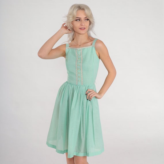 60s Sundress Mint Green Mini Dress Retro Day Dres… - image 4