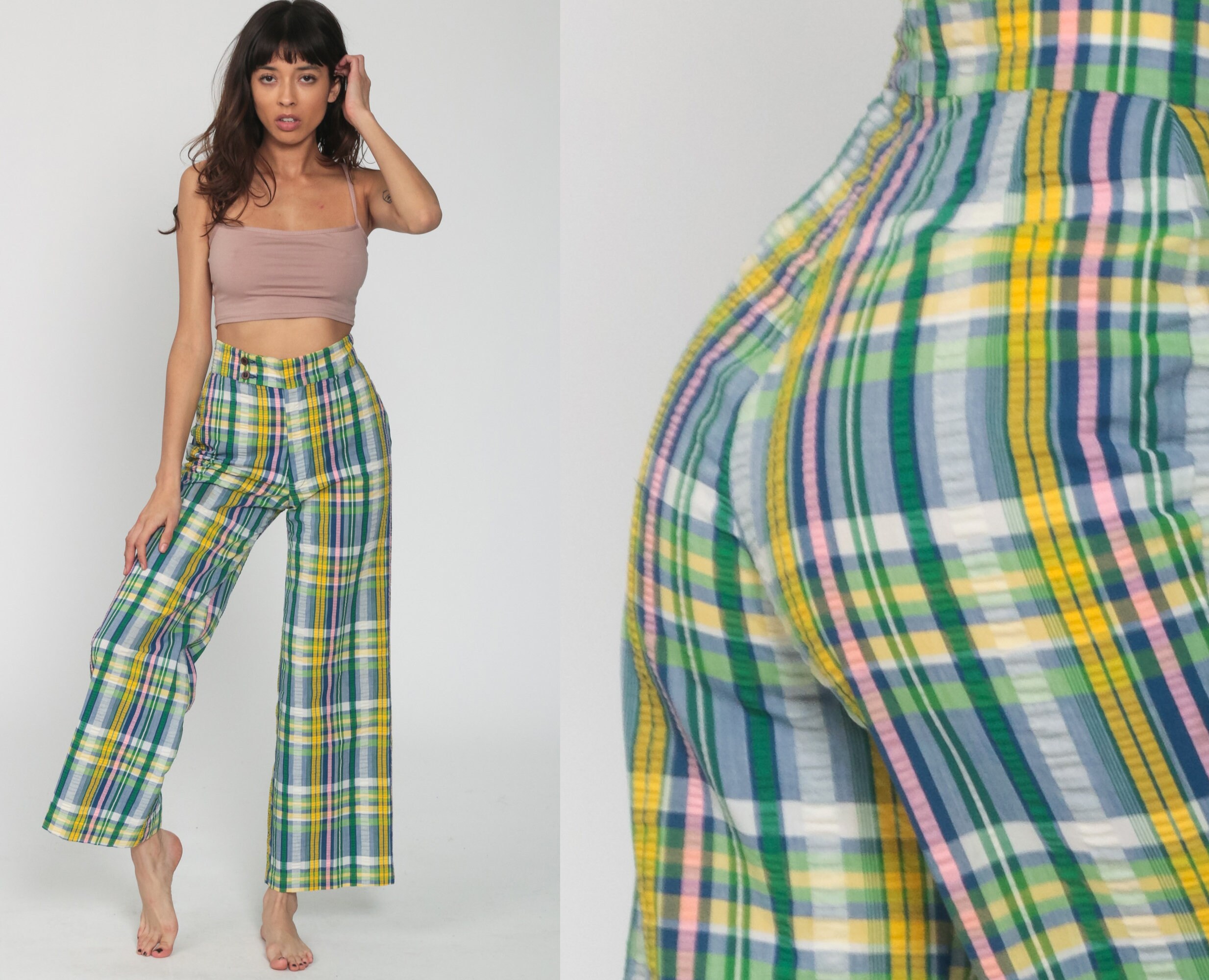 Bell Bottom Trousers Plaid Pants 70s 