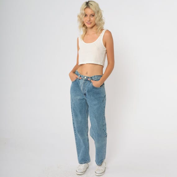 Y2K Polo Jeans Company High Waisted Mom Jeans Ralph Lauren Straight Leg Vintage 2000s Cotton Denim Flag Patch Size 10 x 29 Medium 28