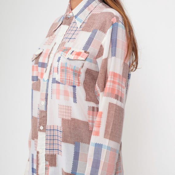 Patchwork Fabric Swatch Print 70s Button Up Shirt… - image 4