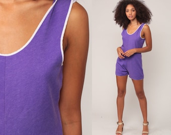 70s Romper Shorts Retro Playsuit 80s Summer Romper High Waisted One Piece Summer Onesie Vintage Sleeveless Tank Medium Large