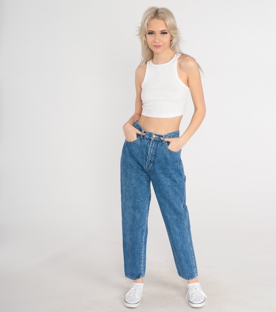 90s Mom Jeans 26 -- Tapered Blue Jeans High Rise Tapered Leg 90s Denim Pants Relaxed 1990s Vintage High Waisted Small 4 26