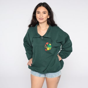 Canada Sweatshirt 90s Green Quarter Zip Sweatshirt Slouchy Jumper Pullover 1990s Graphic Travel Vintage Large L image 2