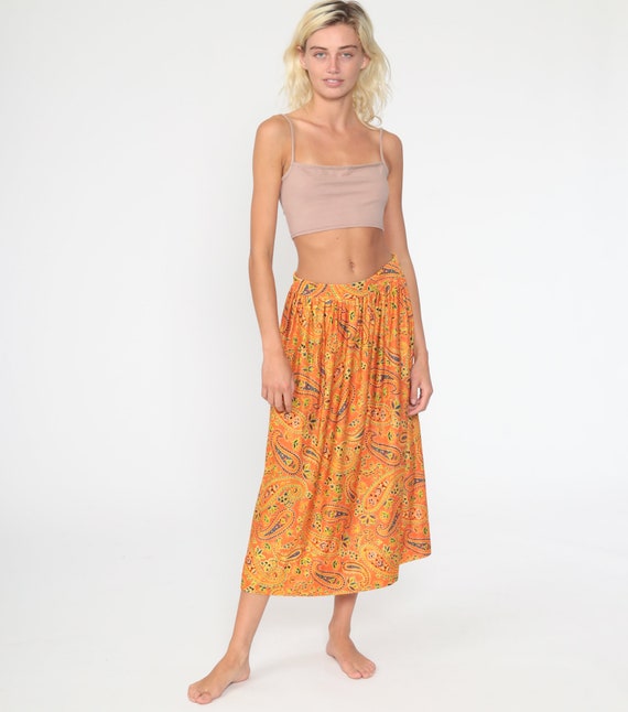 Bohemian Paisley Skirt Orange Psychedelic Skirt 7… - image 2