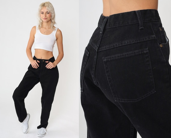 90s Black Jeans LL BEAN Relaxed Jeans High Waist Jeans Denim Mom Jeans 1990s Vintage Tapered Denim Retro Cotton Small 6