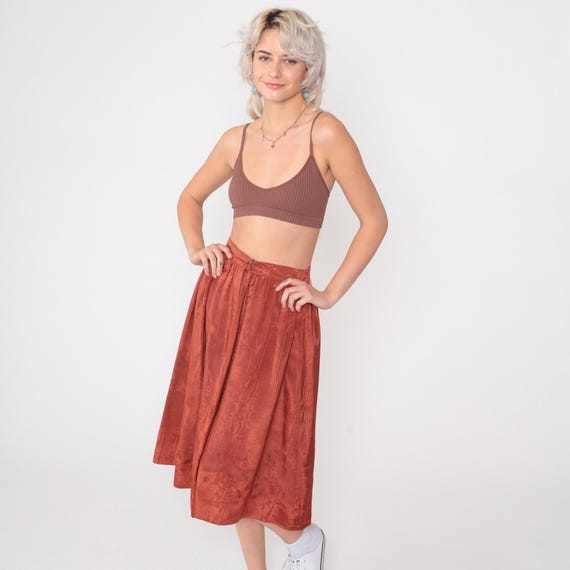 Vintage Rust Orange Skirt 80s Midi Skirt Pleated High Waisted Full Skirt Retro Basic Preppy Simple Plain Minimal Chic 1980s Extra Small xs