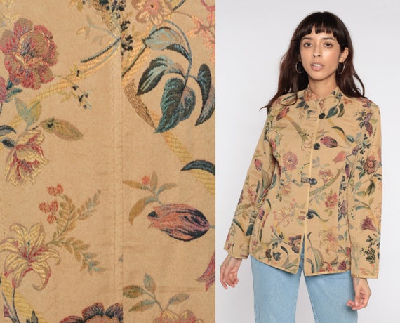 Floral Tapestry Jacket Tan Boho Y2K Hippie Garden Shirt -  Denmark