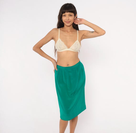 Teal Pencil Skirt 90s Emerald Green Pleated Waist A Line Office Wear Vintage Jewel Tone Professional Work Wear Classic Summer Medium M