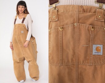 90s Carhartt Overalls Tan Plus Size Coveralls Cargo Dungarees Work Jumpsuit Pants Utility Vintage 1990s USA Made Men's 4x 4xl