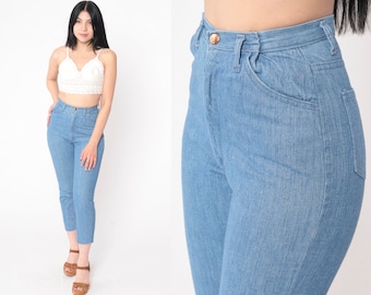 Calça jeans skinny anos 70 23 - Calça jeans cortada no tornozelo cintura alta calça jeans azul calça jeans slim anos 70 vintage 2xs xxs