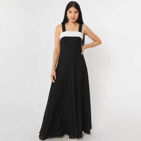 Y2K Black White Maxi Dress Square Neck Sleeveless Formal Evening Gown Vintage Party Dress 2000s Night Out Monochrome Prom Extra Small xs 2