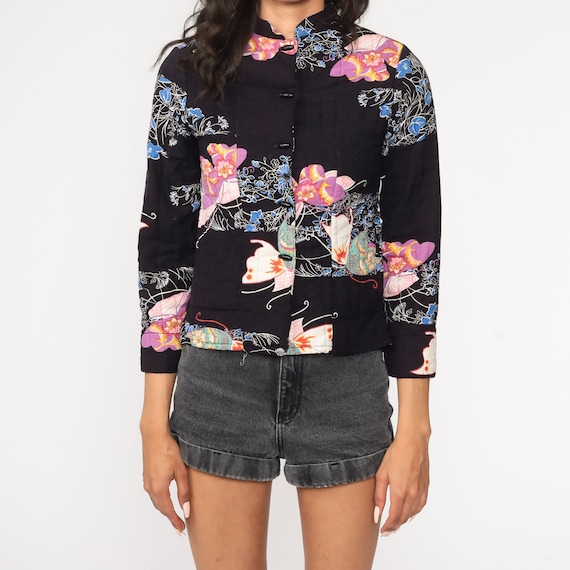 Floral Jacket Asian Quilted Jacket TOGGLE Boho Ja… - image 5