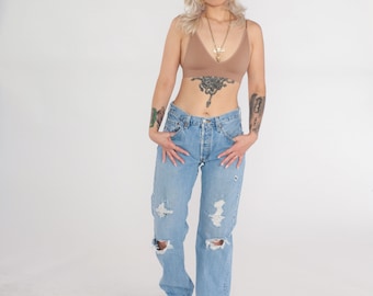 Vintage Levis 501 Jeans Y2k Ripped Jeans Mid Rise Straight