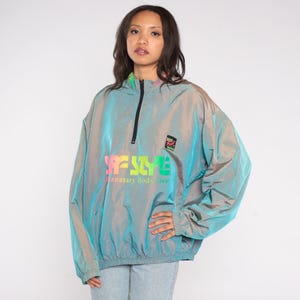 Surf Style Windbreaker Holographic 90s Rainbow Neon Quarter Zip