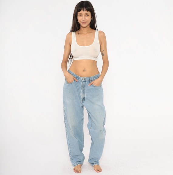Levi's 550 Light Wash Denim Jeans 90s Relaxed Fit Straight Leg Faded Blue Cotton High Waist Stonewash Vintage Levis Dad Style Unisex 38 x 32