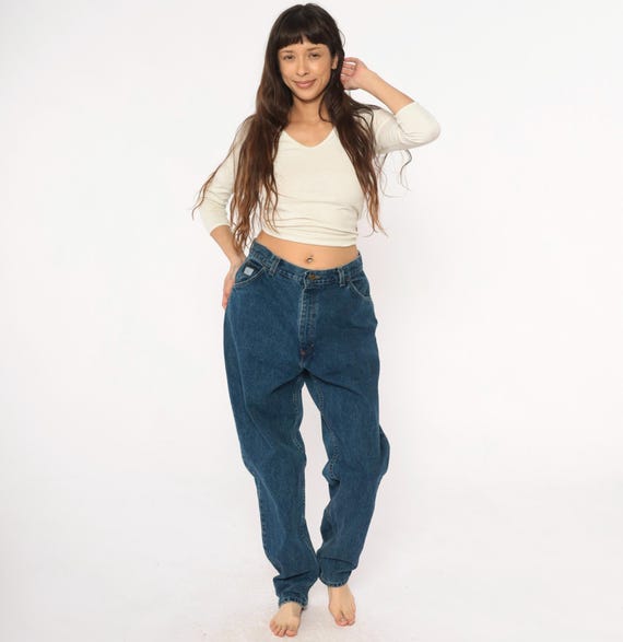 90s Wrangler High Rise Jeans Blue Denim Medium Wash Straight Leg Mom Cotton Vintage Classic Baggy Fit Relaxed Normcore Size 16 Medium M