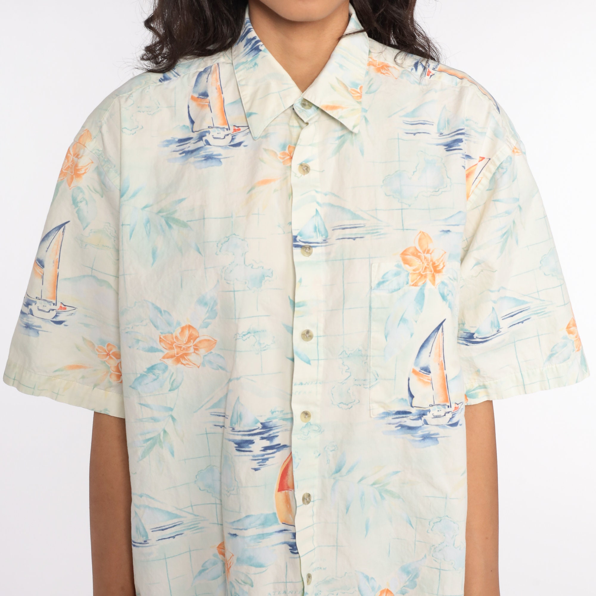 80s Sailboat Shirt Hawaiian Shirt Tropical Shirt SURFER Button Up Shirt ...