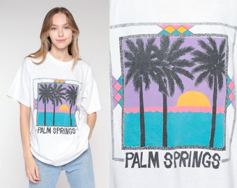 Palm Springs Shirt 90s California T-Shirt Palm Trees Pool Sunset Graphic Tee Tourist Travel Vacation Souvenir Vintage 1990s Medium Large