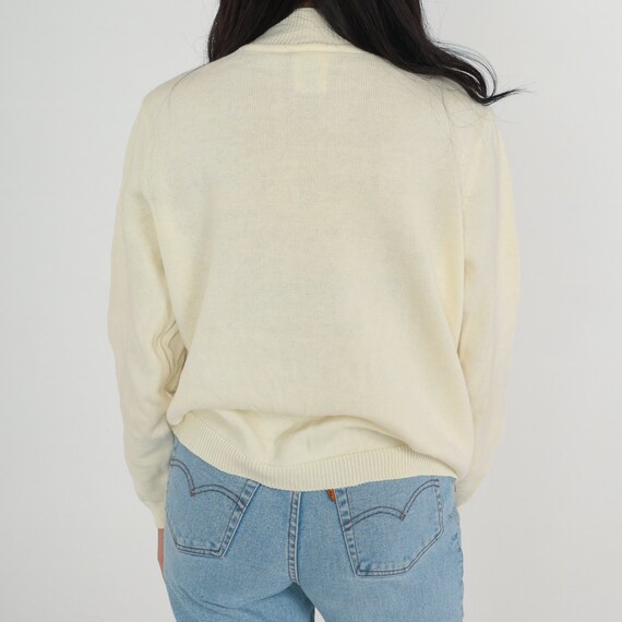 Cream Floral Sweater Y2K Knit Pullover Mock Neck … - image 6