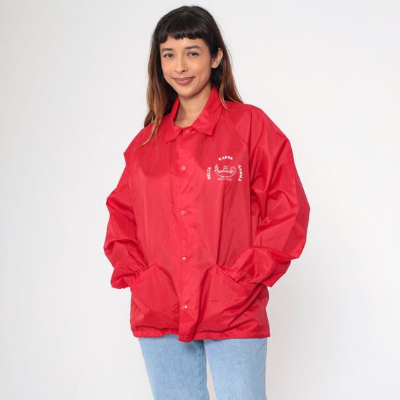 Vintage Delta Kappa Gamma Windbreaker 80s 90s Red Sorority Jacket Thin Snap Up Shell Jacket 1980s Raglan Sleeve Women's Large