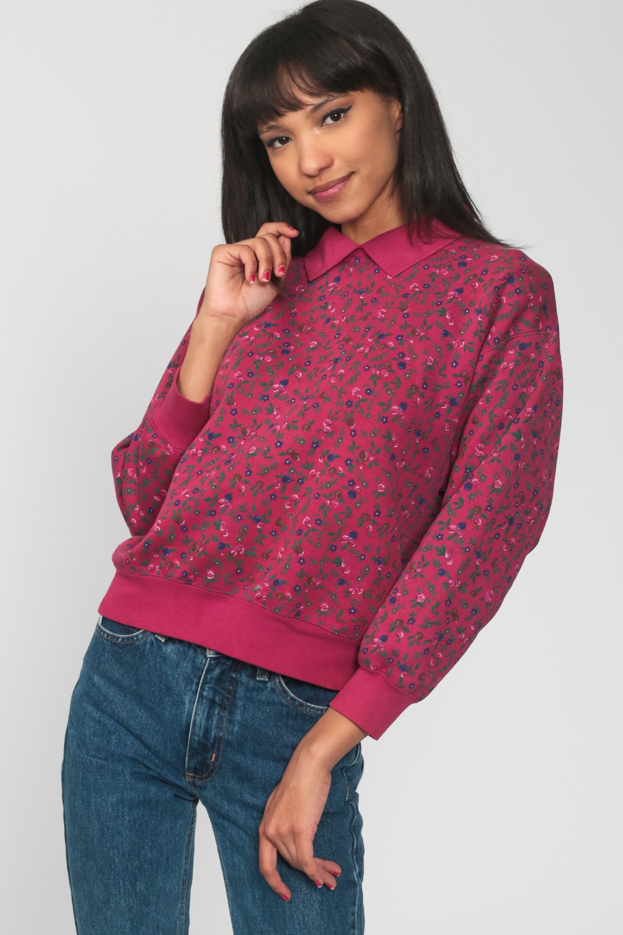 sweatshirt over collared shirt aesthetic
