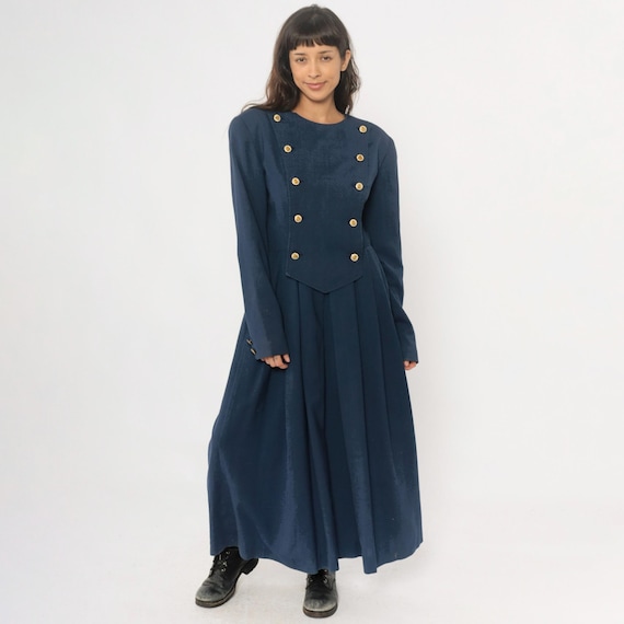 80s Military Dress Navy Blue Double Breasted Gold Buttons Structured Power Dressing Nautical Officer Blazer Dress Uniform Vintage Large L